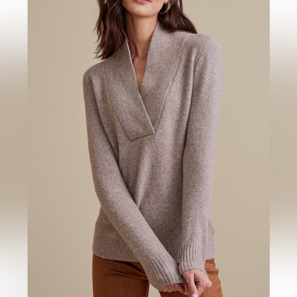 Soft‎ Surroundings neutral heathered taupe v-neck cozy fuzzy sweater ladies XL
